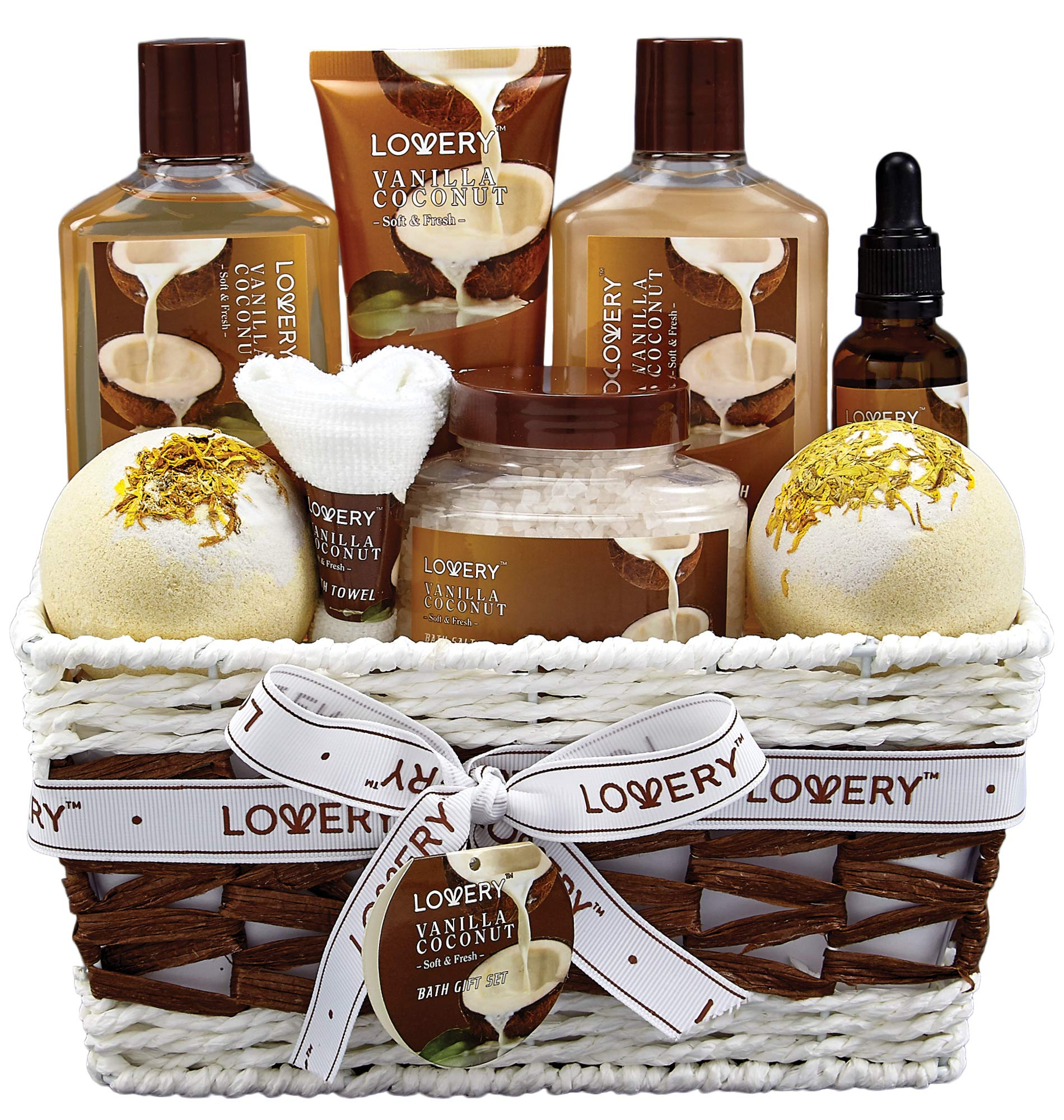 Vanilla Coconut Bath & Body Gift Basket – 9 Piece Spa Set